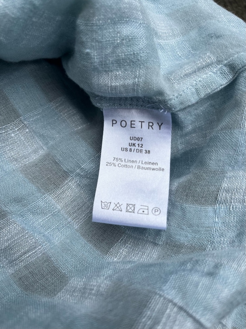 Poetry Light Blue Plaid Linen Cotton Blend Texured Jacquard Minimalist Blouse 8 - Picture 7 of 16